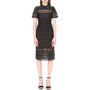 Sandro Radiance Black Lace Short Sleeve Collar Midi Dress